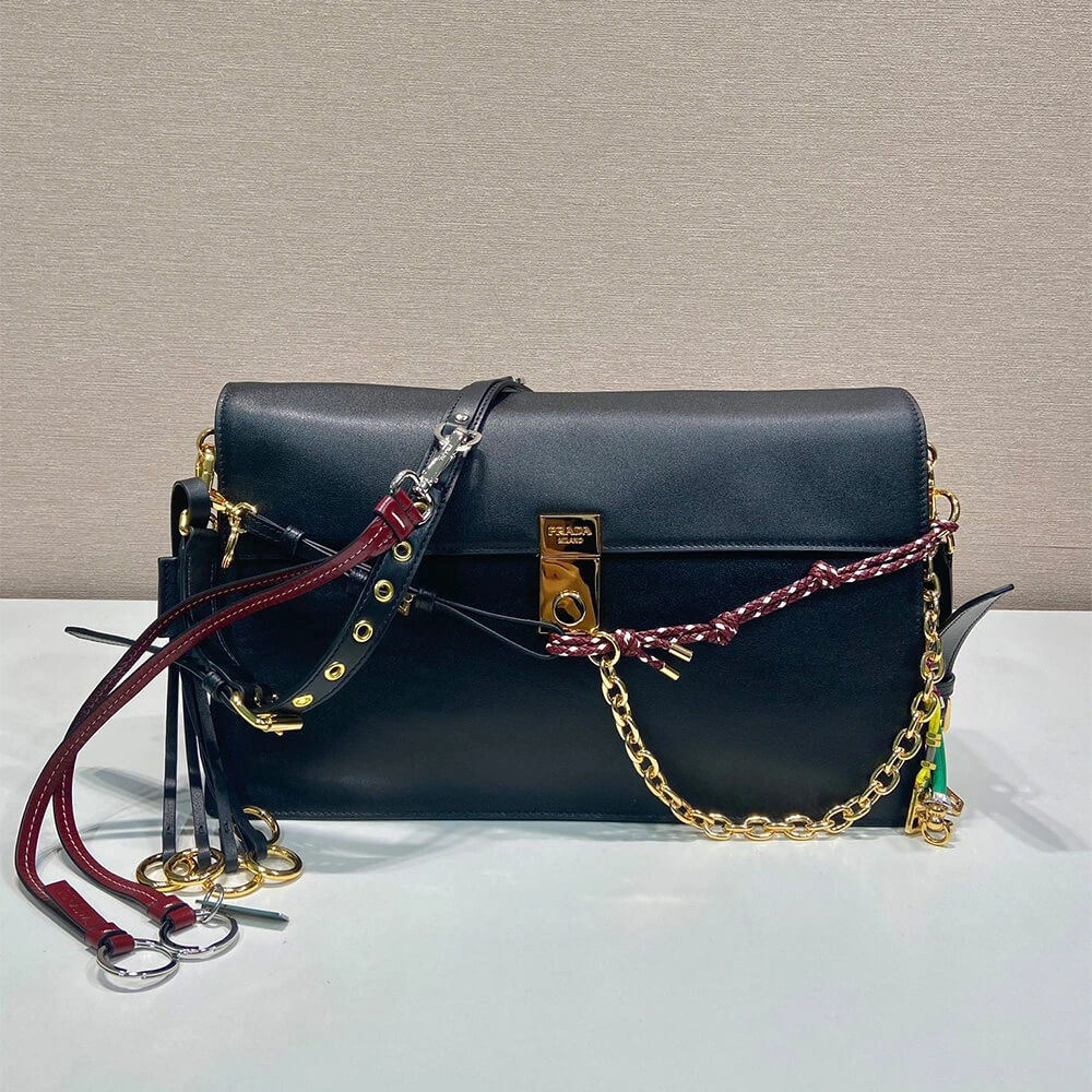 SoftTouch Prada  Sound large leather shoulder bag with charms(high-end grade) 3049