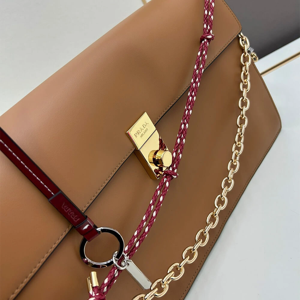 Prada  Sound large leather shoulder bag with charms(high-end grade) HighPerformance 3026