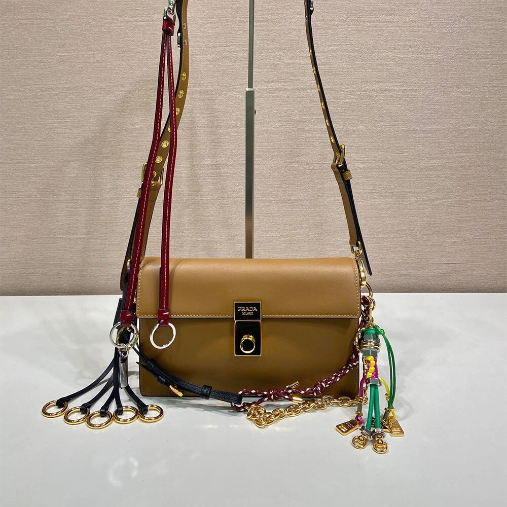 Prada  Sound small leather shoulder bag with charms(high-end grade) MultiPurpose 3035