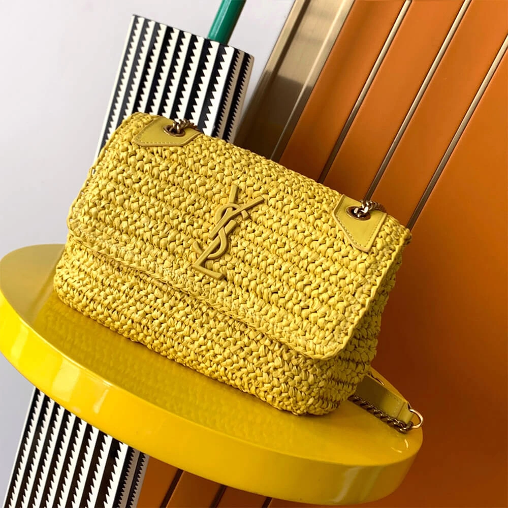 Modern SAINT LAURENT NIKI CHAIN MEDIUM IN RAFFIA(HIGH-END GRADE) 2707