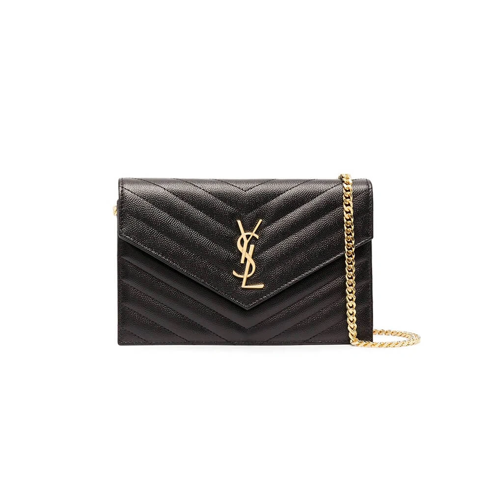 Saint Laurent Chain-strap YSL-plaque grained-leather wallet Sophisticated 2877