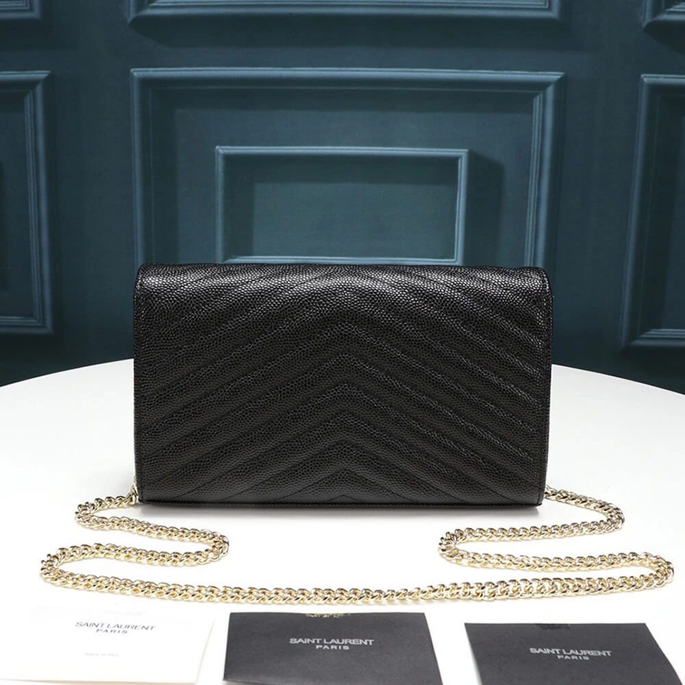 Saint Laurent Chain-strap YSL-plaque grained-leather wallet Sophisticated 2877