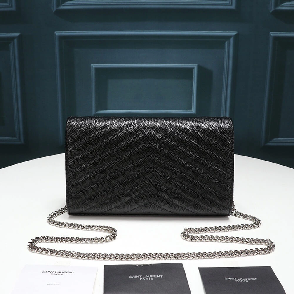 Saint Laurent Chain-strap YSL-plaque grained-leather wallet Efficient 2883