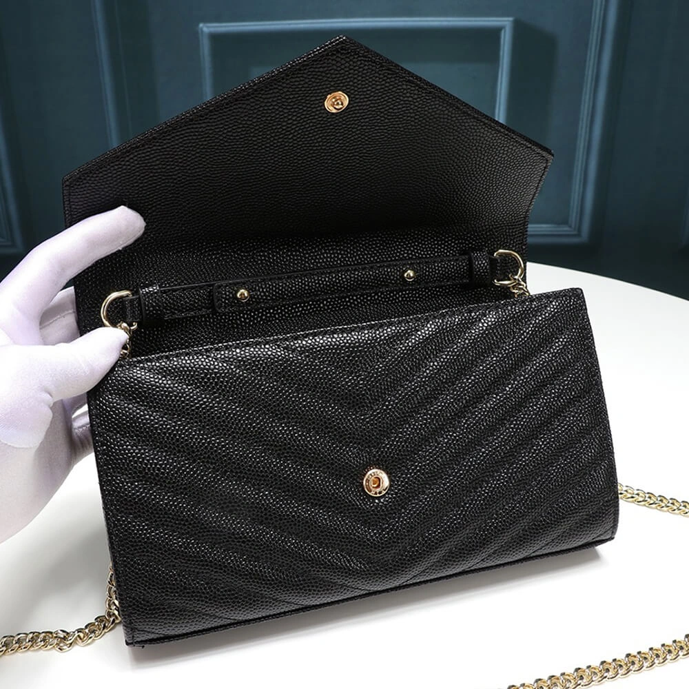 Saint Laurent Chain-strap YSL-plaque grained-leather wallet Sophisticated 2877
