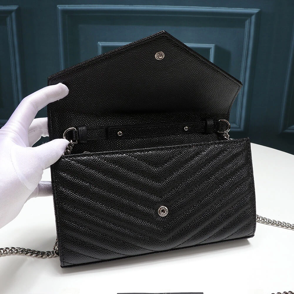 Saint Laurent Chain-strap YSL-plaque grained-leather wallet Efficient 2883