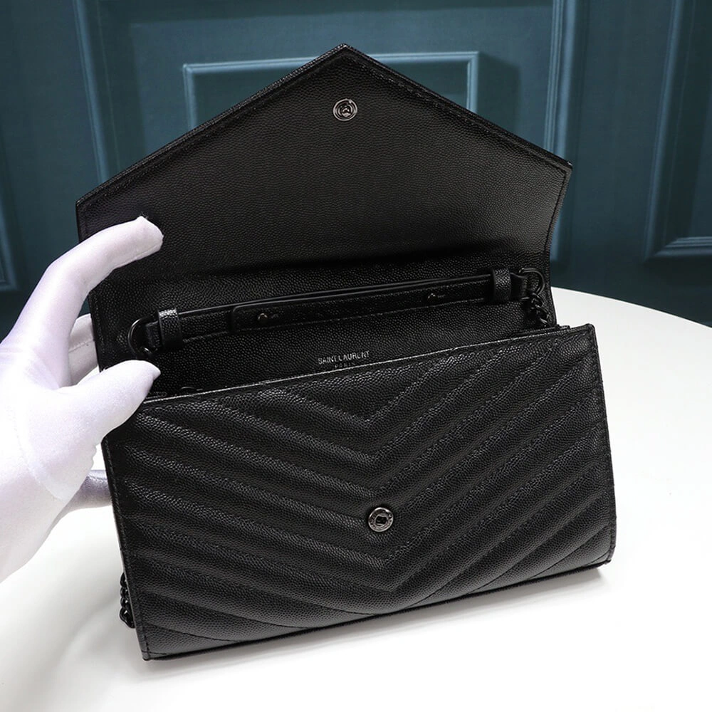 WeatherProof Saint Laurent Chain-strap YSL-plaque grained-leather wallet 2856