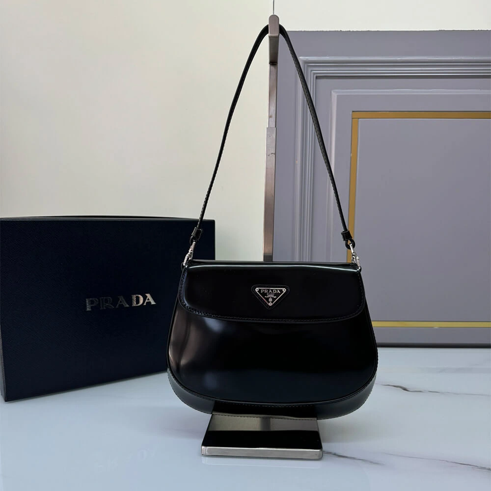 Efficient Small Prada Cleo brushed leather shoulder bag with flap 3014