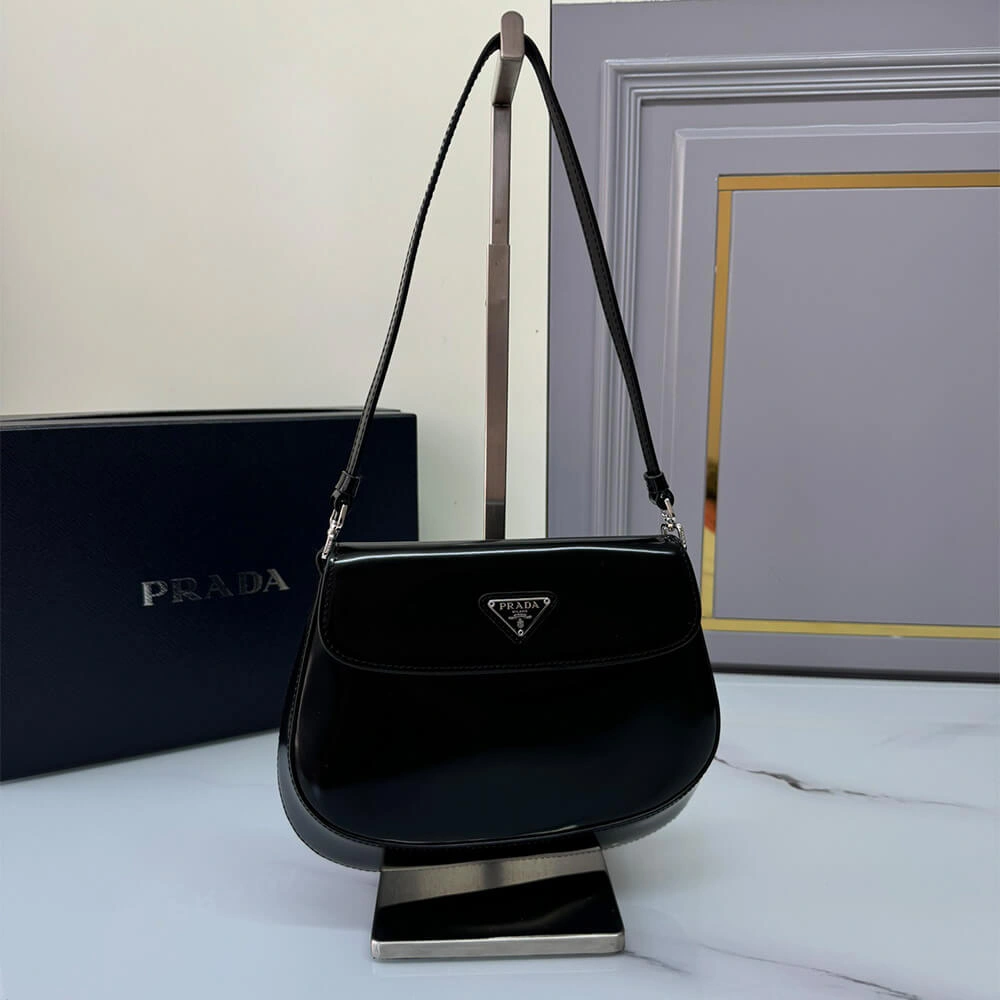 Efficient Small Prada Cleo brushed leather shoulder bag with flap 3014