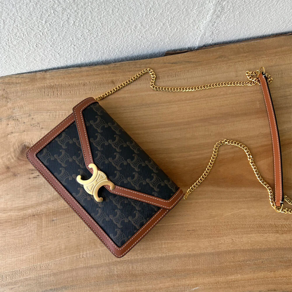 Popular WALLET ON CHAIN MARGO in TRIOMPHE CANVAS and calfskin(High-end Grade) 2565