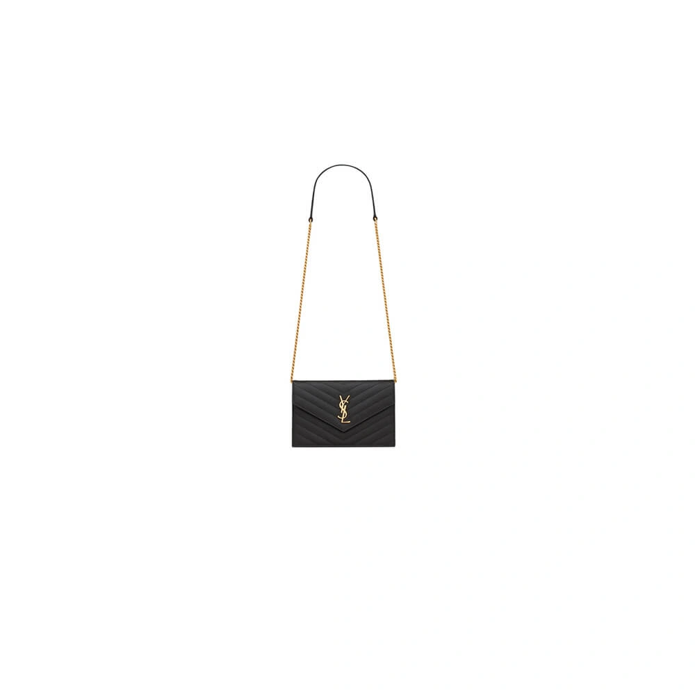 Bold YSL cassandre envelope chain wallet in grain de poudre leather(High-end Grade) 2761