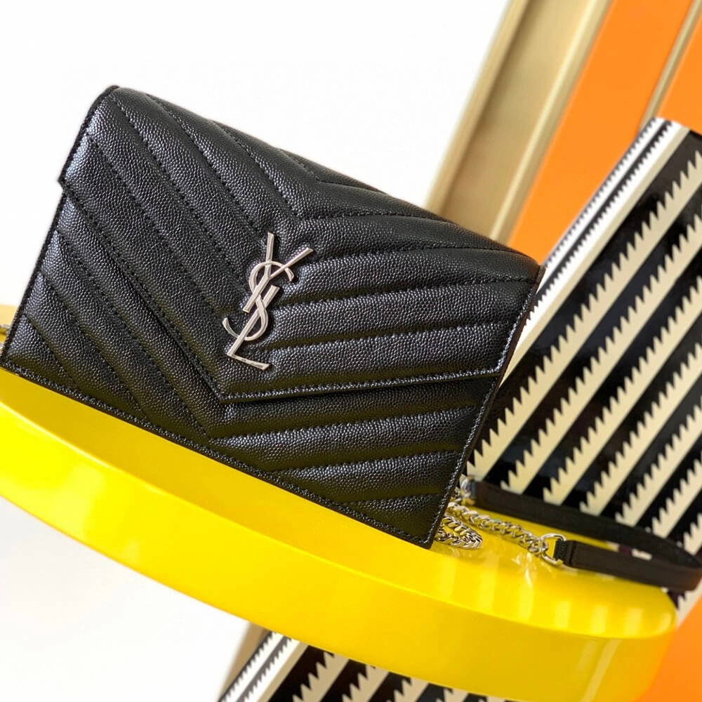 YSL cassandre envelope chain wallet in grain de poudre leather(High-end Grade) Supportive 2762