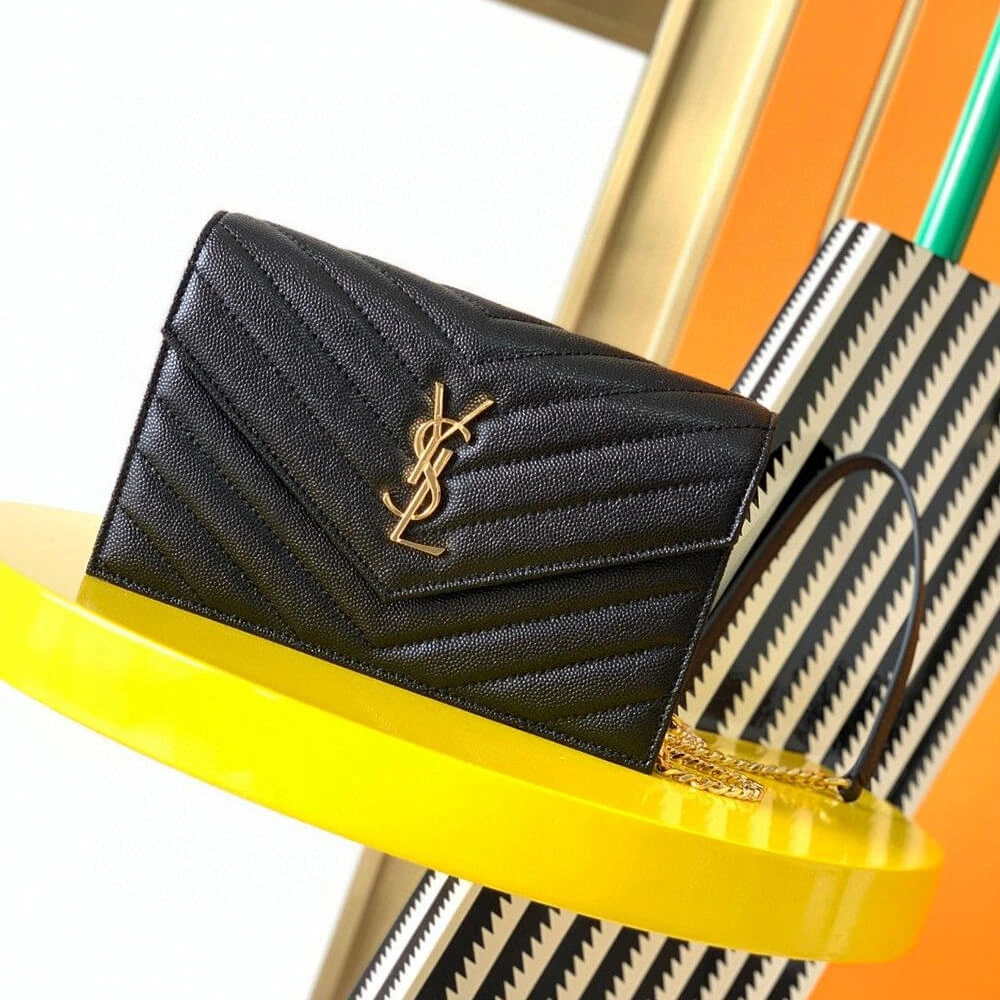 Bold YSL cassandre envelope chain wallet in grain de poudre leather(High-end Grade) 2761