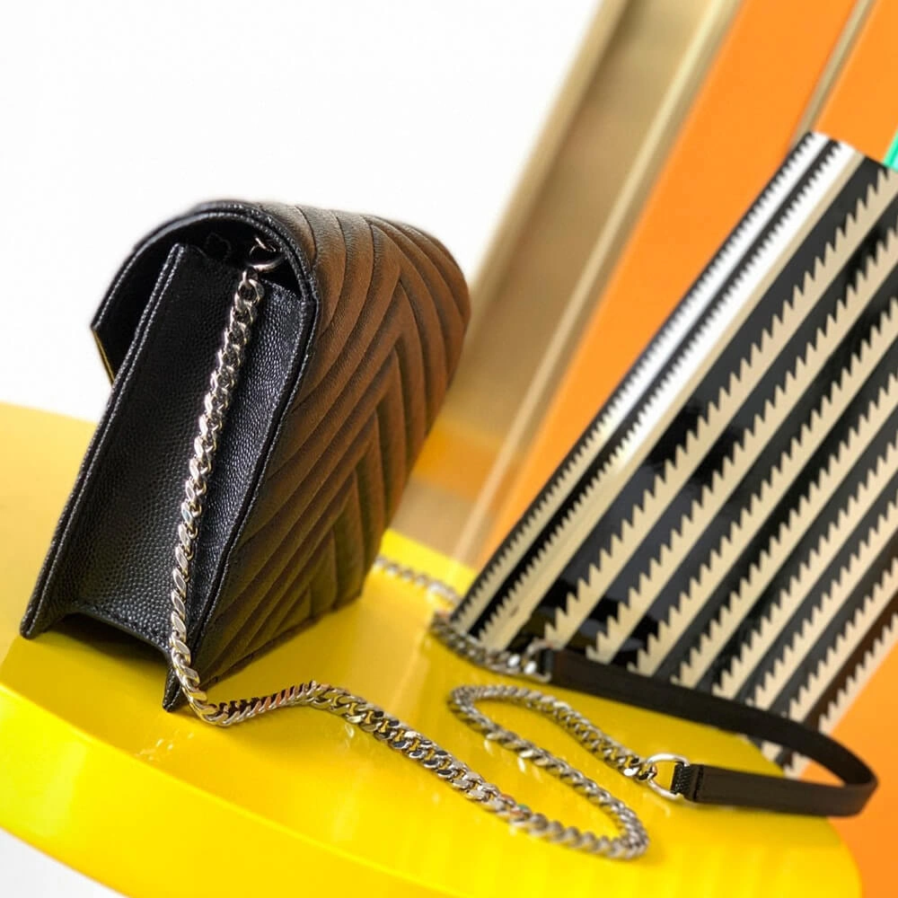 YSL cassandre envelope chain wallet in grain de poudre leather(High-end Grade) Supportive 2762