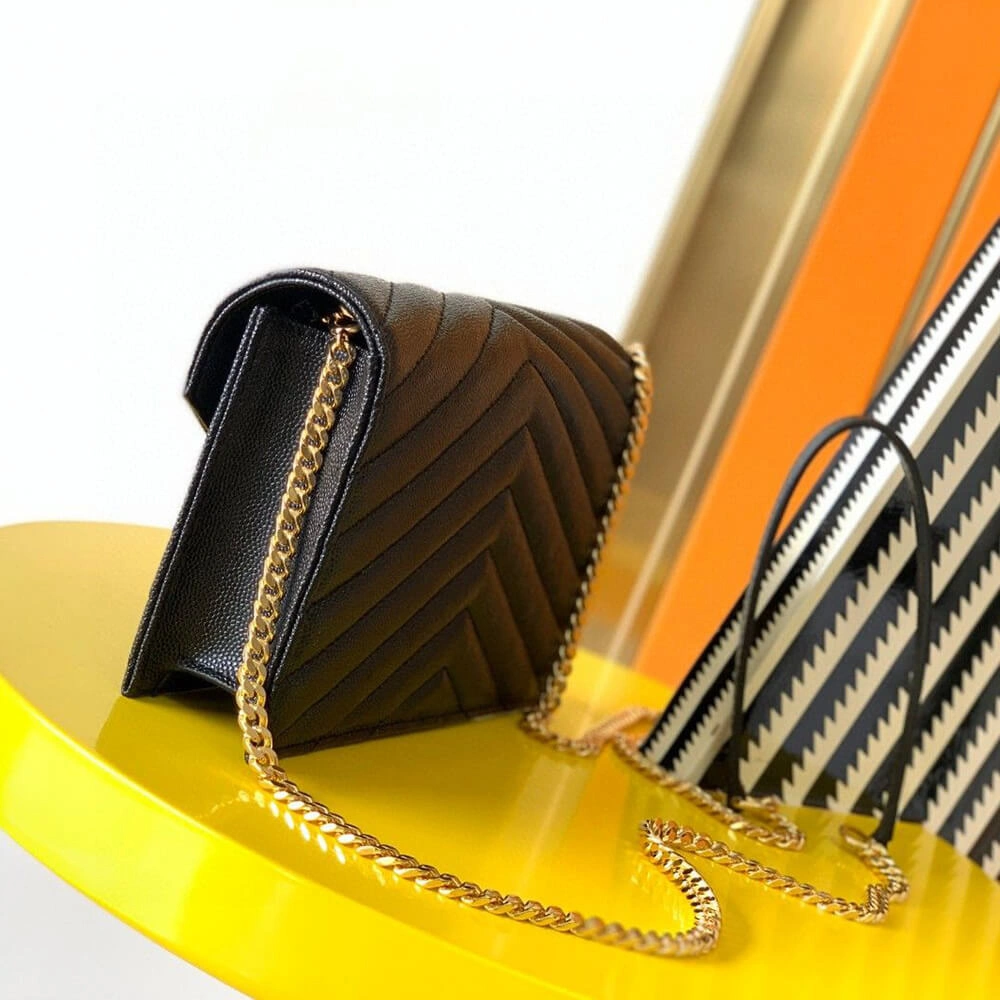 Bold YSL cassandre envelope chain wallet in grain de poudre leather(High-end Grade) 2761