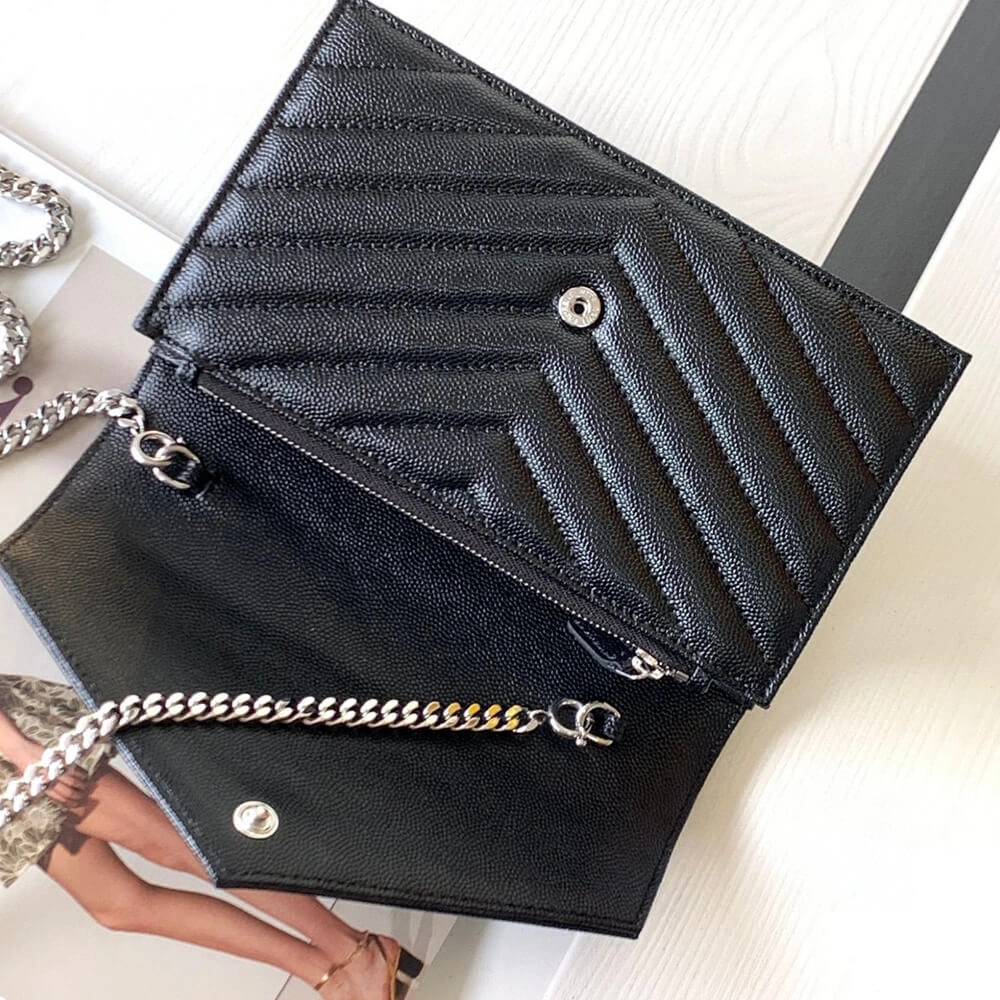 YSL cassandre envelope chain wallet in grain de poudre leather(High-end Grade) Supportive 2762