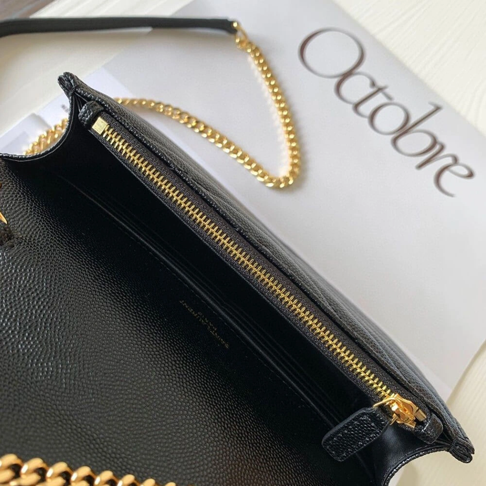 Bold YSL cassandre envelope chain wallet in grain de poudre leather(High-end Grade) 2761