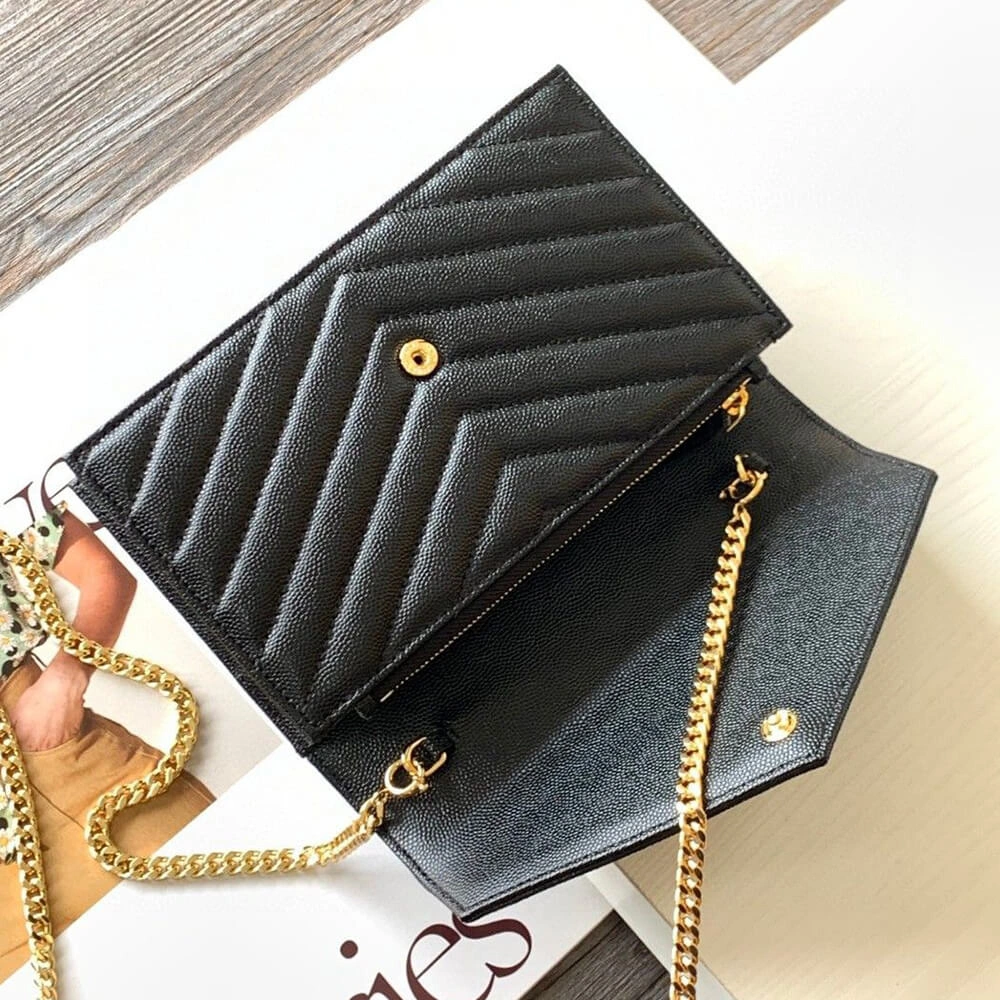 Bold YSL cassandre envelope chain wallet in grain de poudre leather(High-end Grade) 2761