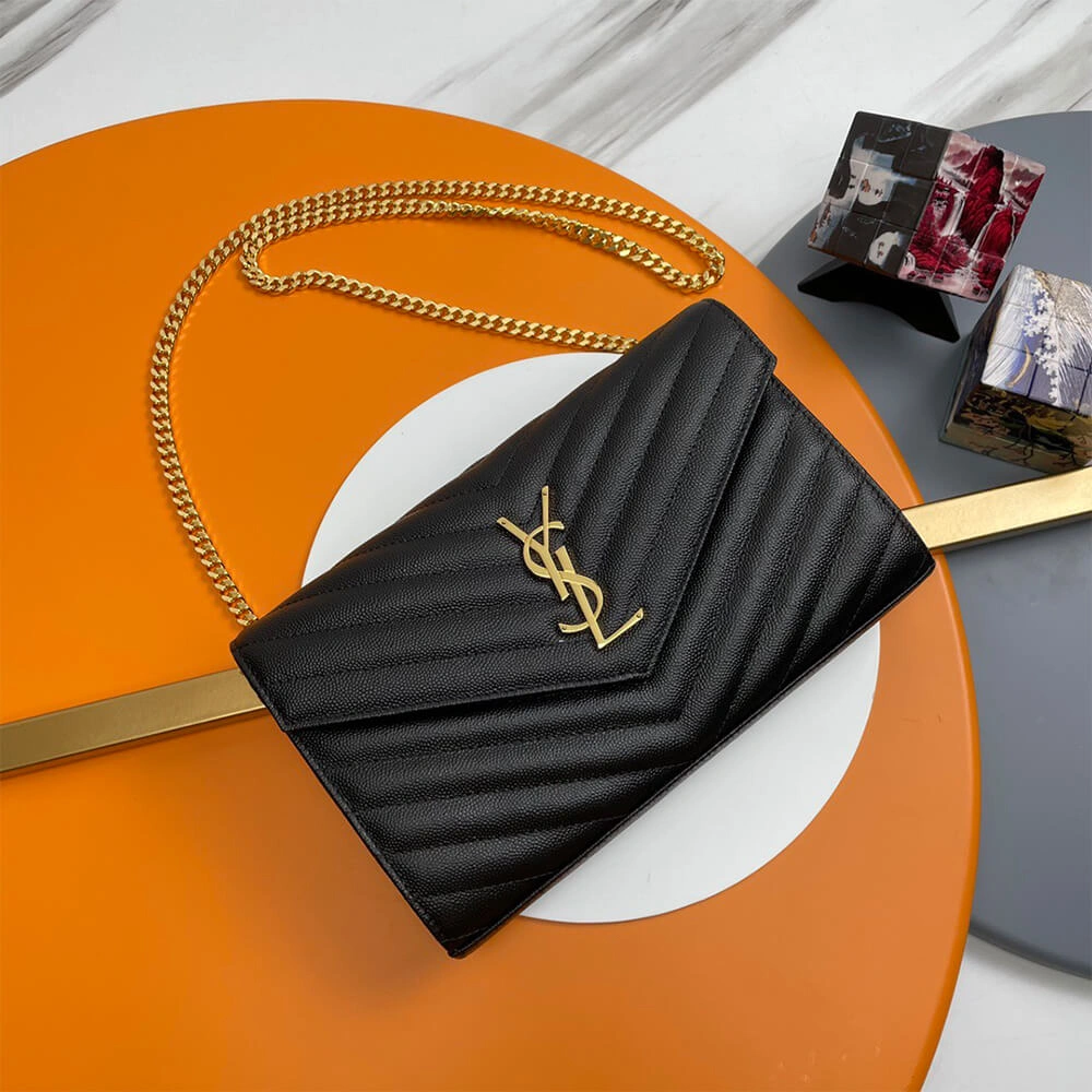 YSL classic cassandre chain wallet in grain de poudre leather Durable 2744