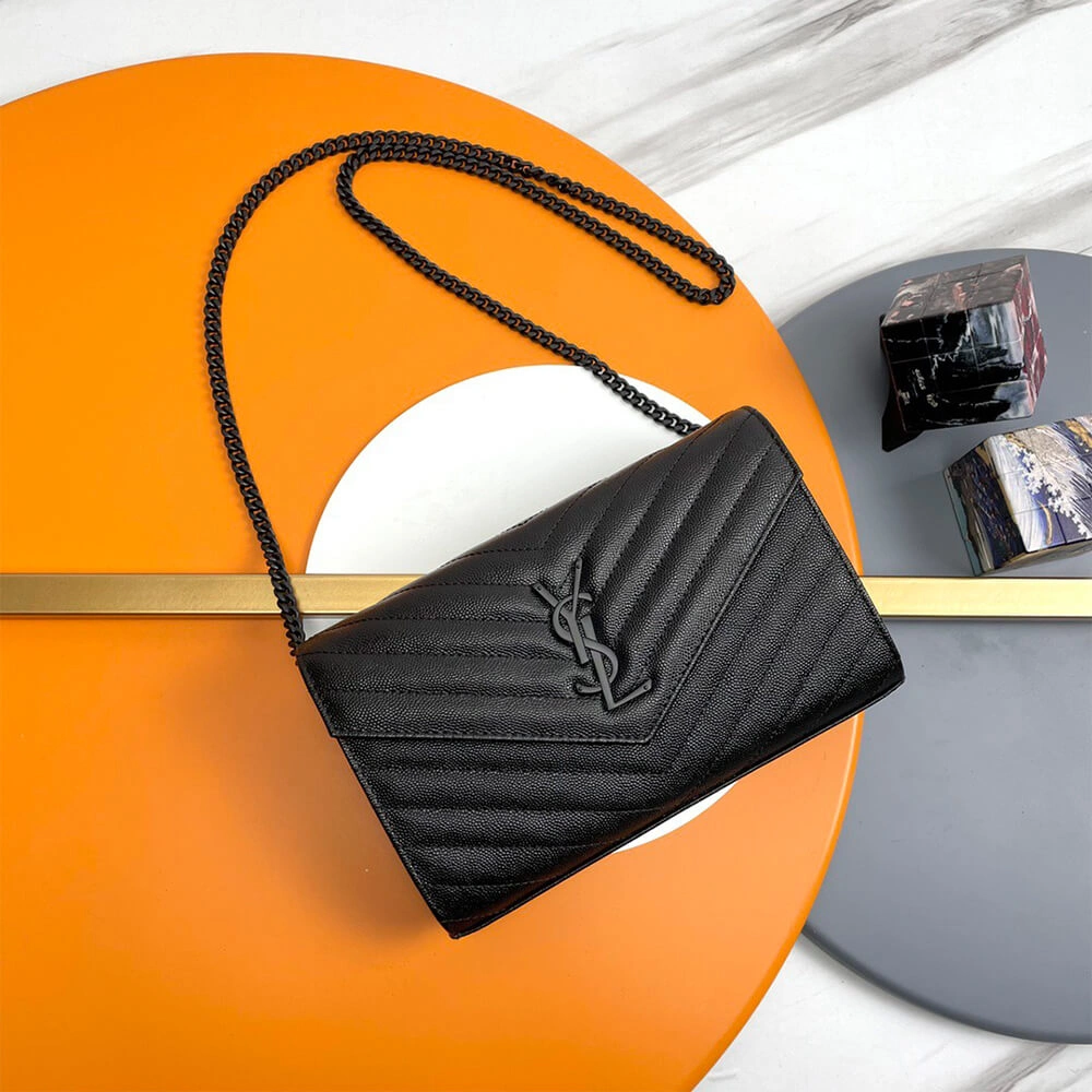 Flexible YSL classic cassandre chain wallet in grain de poudre leather 2738