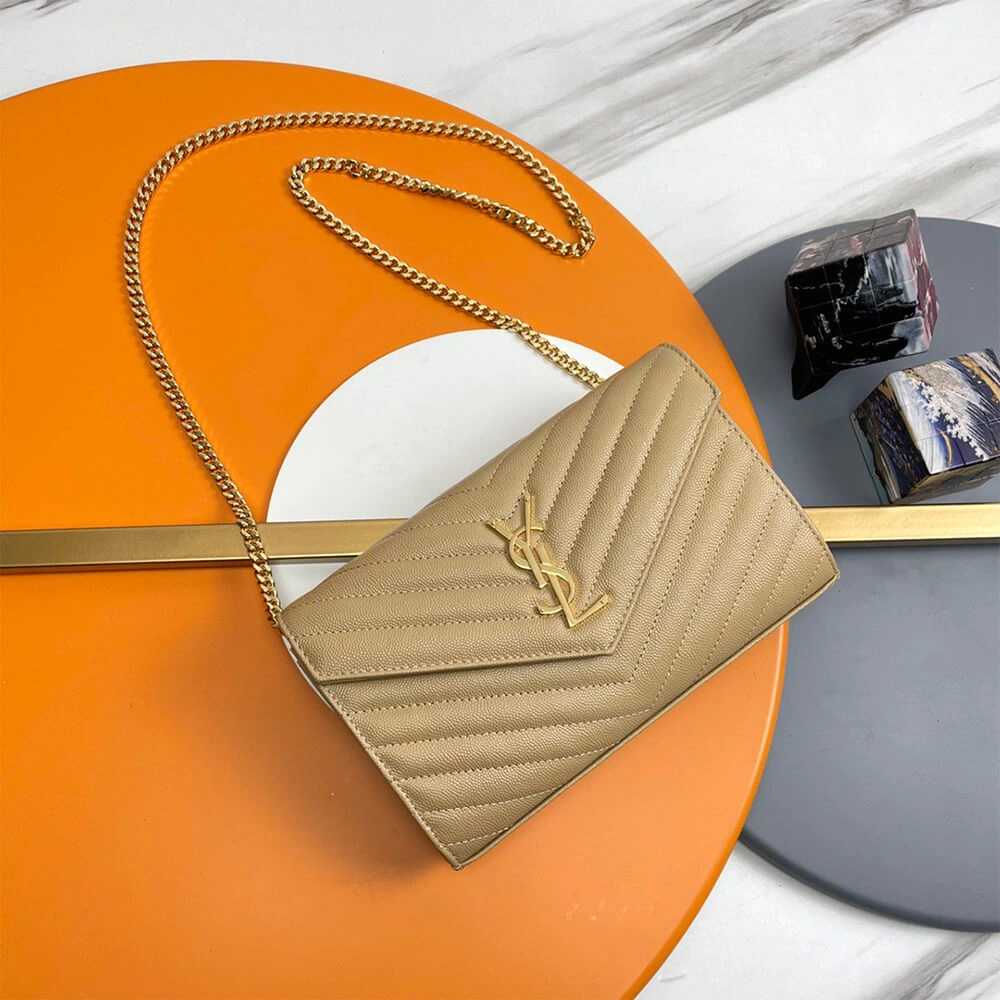 Seasonal YSL classic cassandre chain wallet in grain de poudre leather 2737