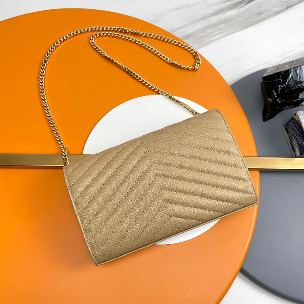 Seasonal YSL classic cassandre chain wallet in grain de poudre leather 2737