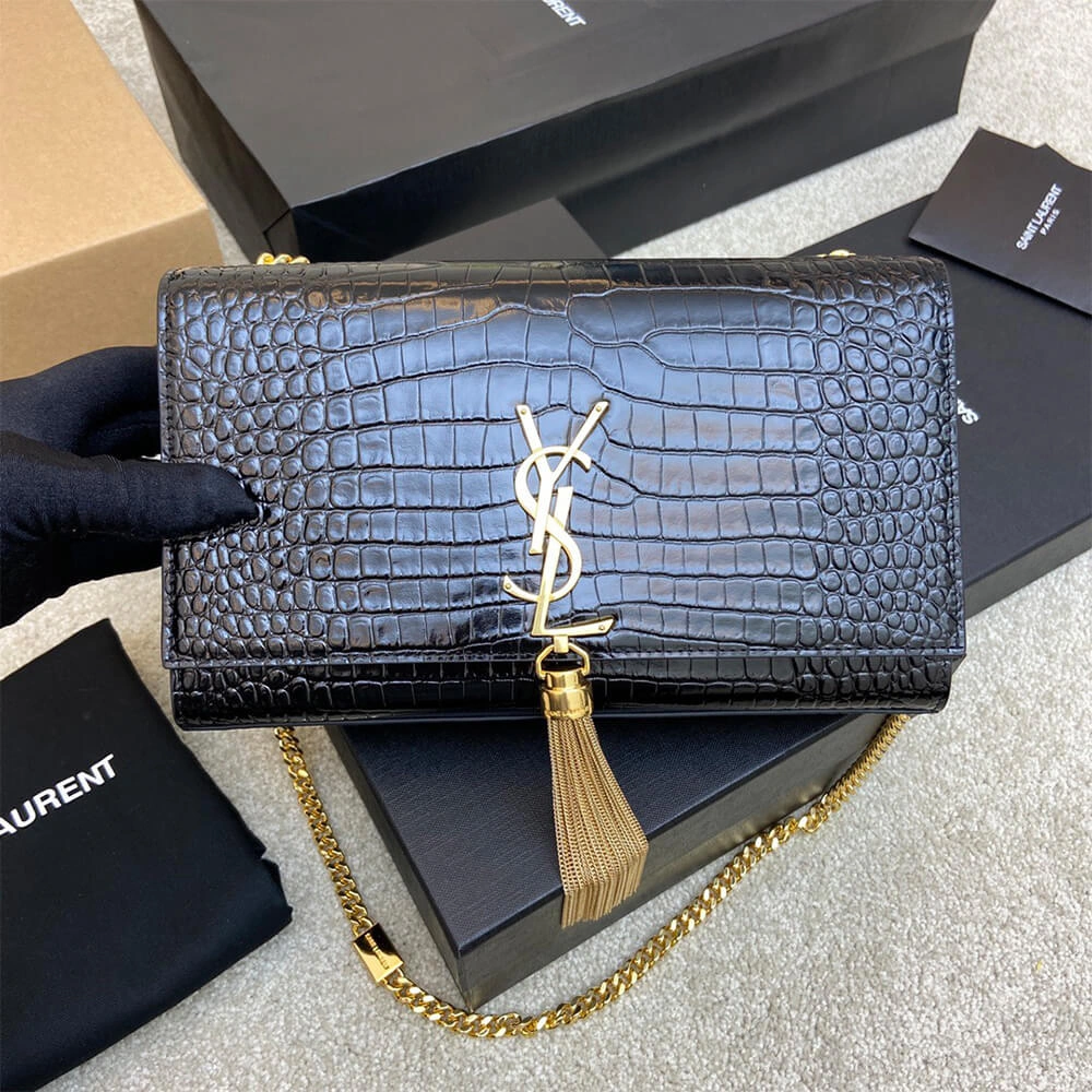 Colorful YSL kate medium tassel in crocodile-embossed leather 2804