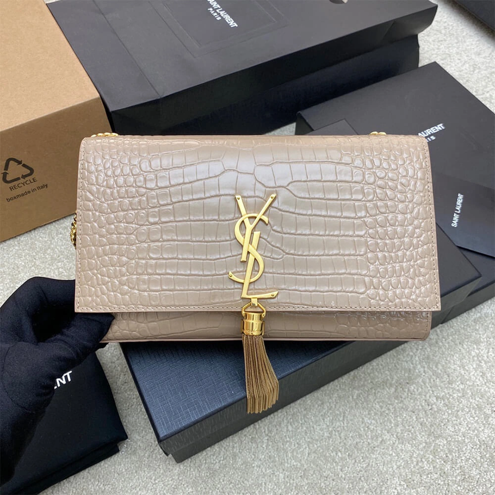 Attractive YSL kate medium tassel in crocodile-embossed leather 2807