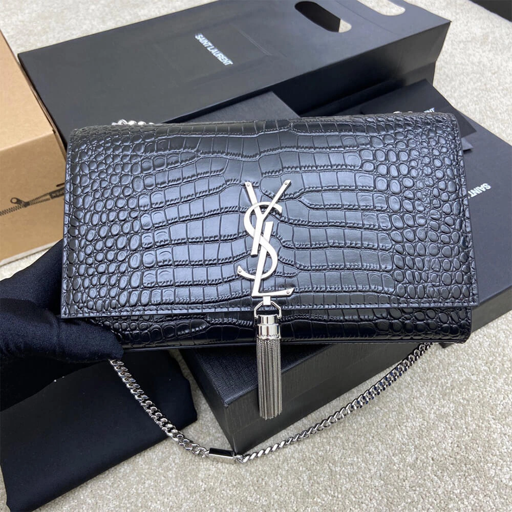 YSL kate medium tassel in crocodile-embossed leather MoistureWicking 2813
