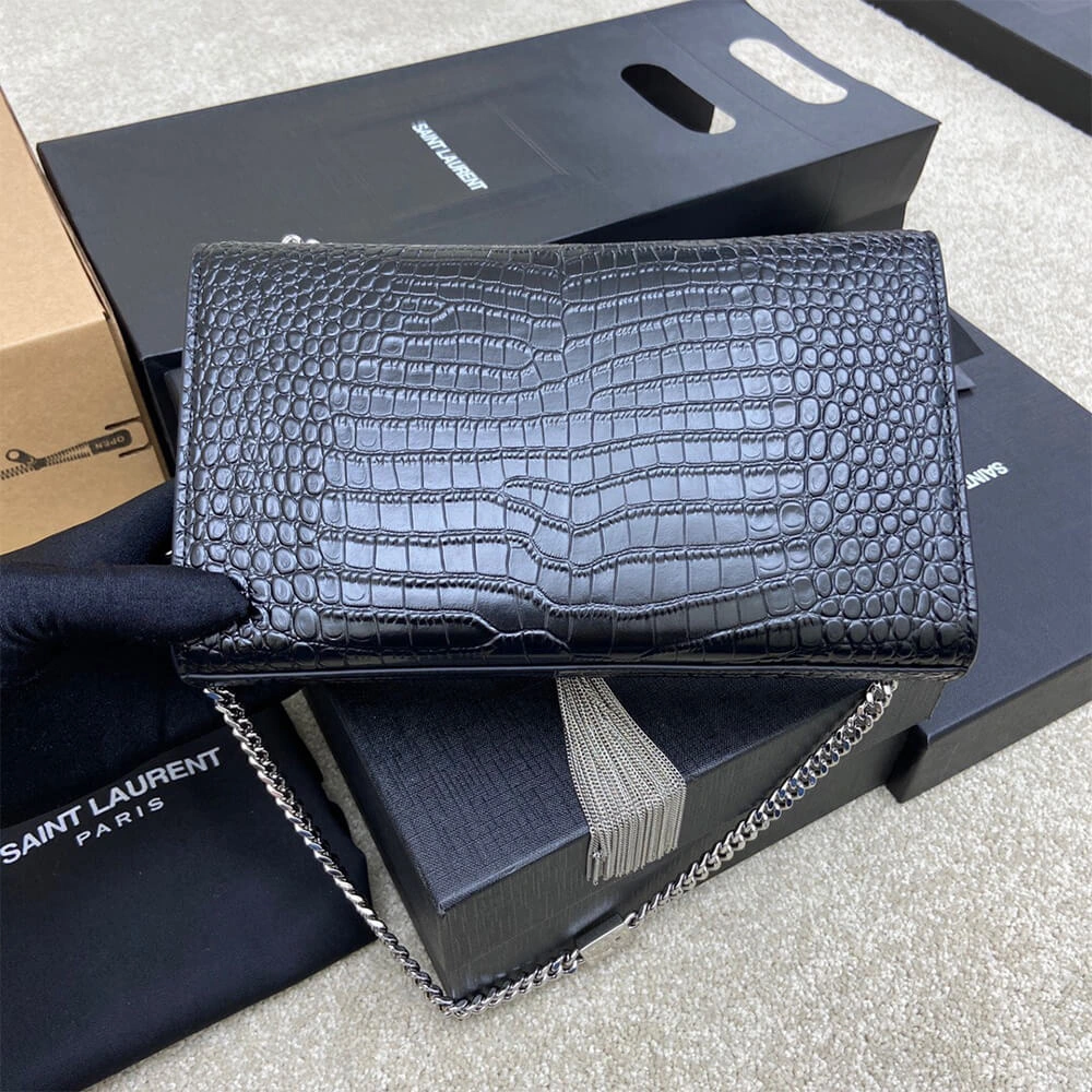 YSL kate medium tassel in crocodile-embossed leather MoistureWicking 2813
