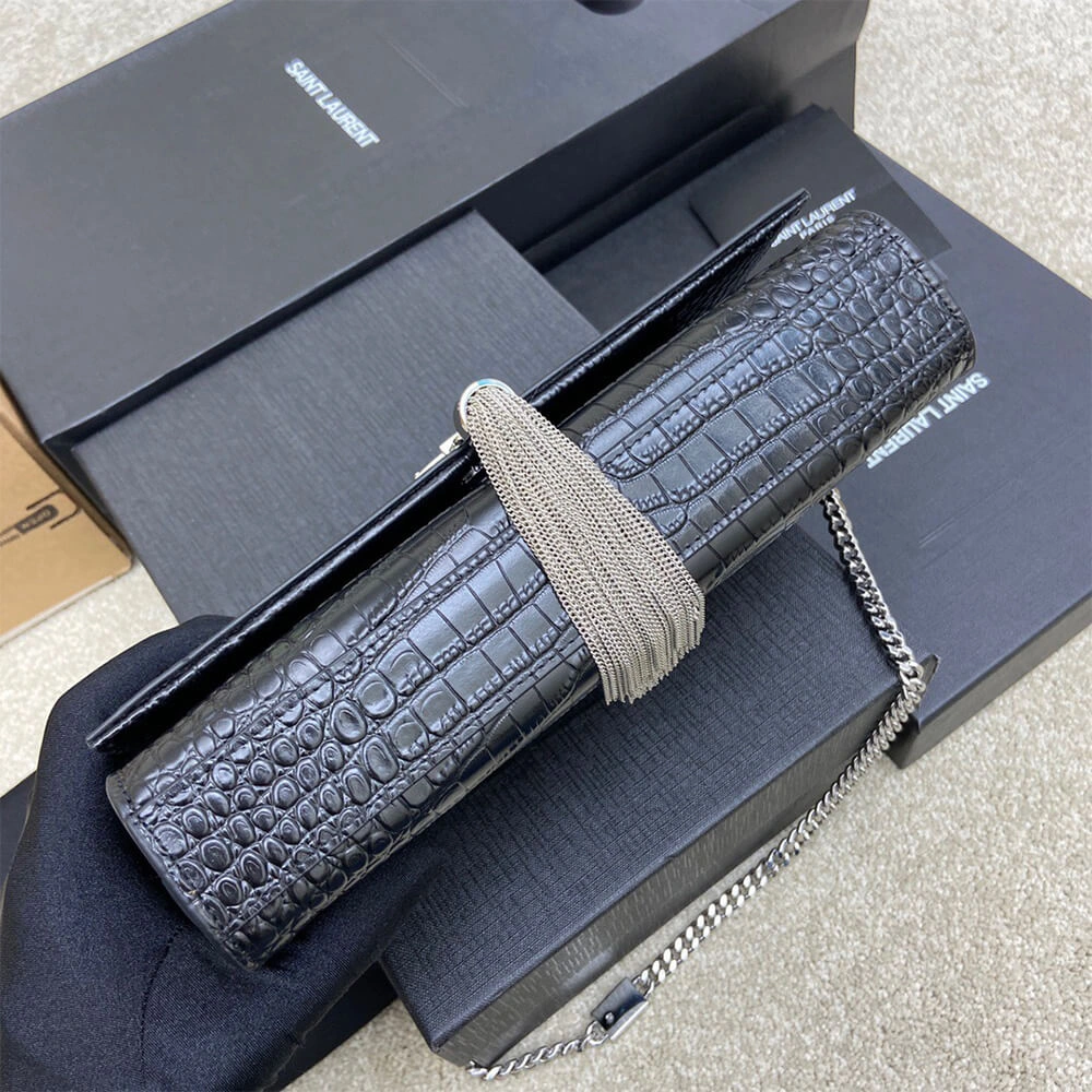YSL kate medium tassel in crocodile-embossed leather MoistureWicking 2813