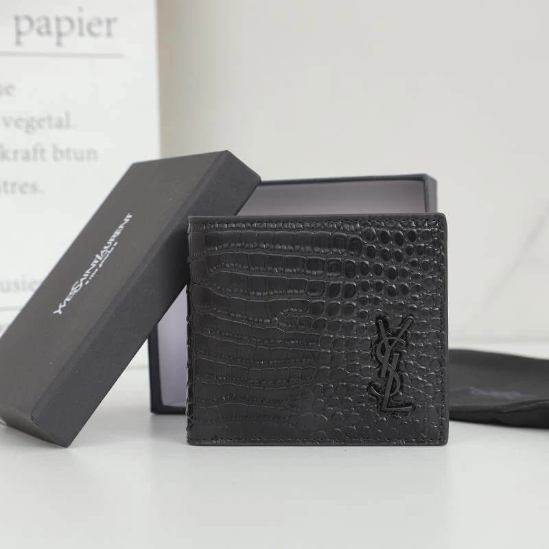 FastDry YSL tiny cassandre wallet in crocodile embossed matte leather 2822