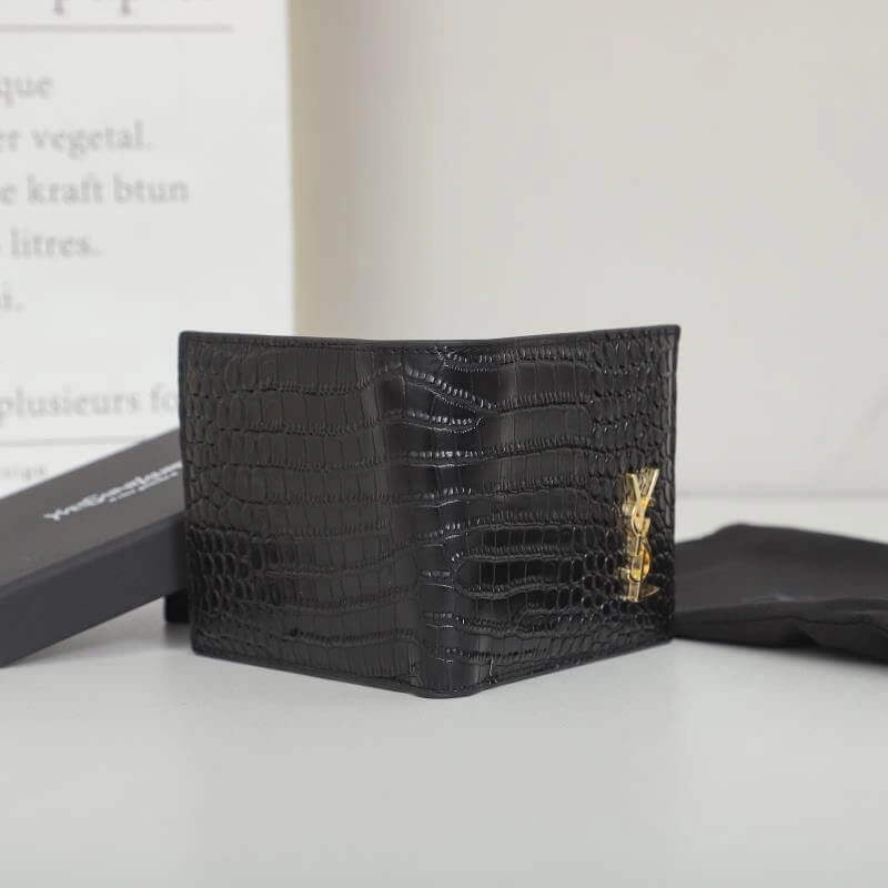 YSL tiny cassandre wallet in crocodile embossed matte leather SoftTouch 2885
