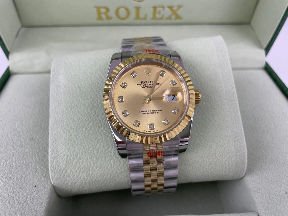 1906 Rolex Gold Silver Datejust Watch with diamonds on plate (36mm) Affordable 306