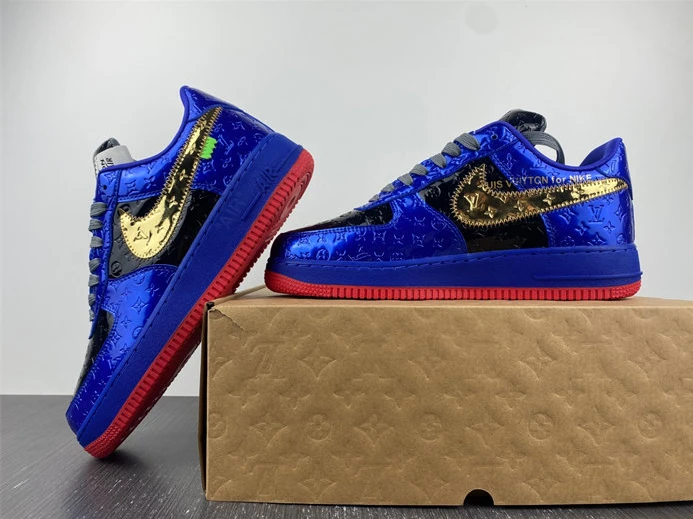 2620 Louis Vuitton Nike Air Force 1 Low By Royal blue Black Gold Red GoodFit 2413