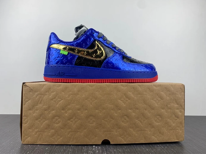 2620 Louis Vuitton Nike Air Force 1 Low By Royal blue Black Gold Red GoodFit 2413