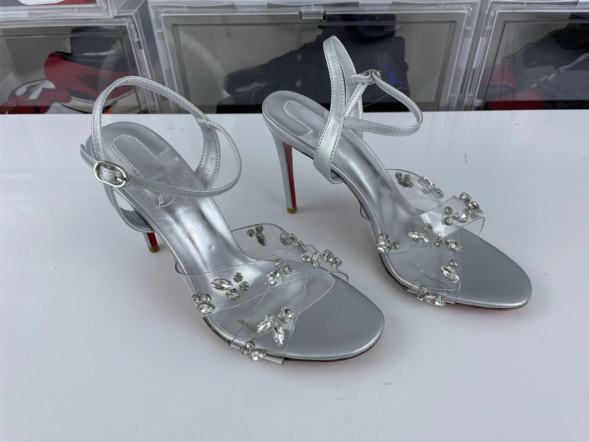 2649 Christian Louboutin CL high heel Silver Crystal with red bottom GoAnywhere 3533