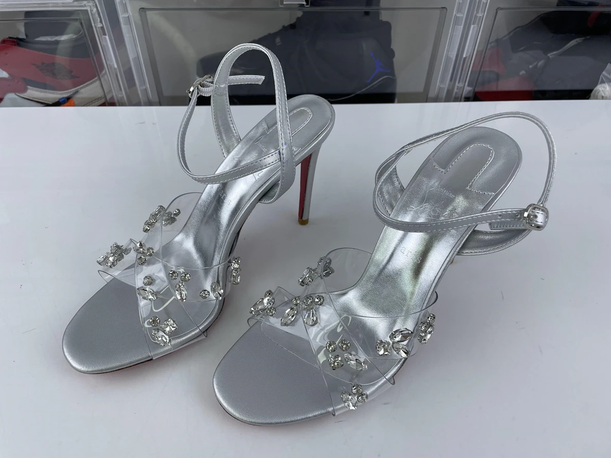 2649 Christian Louboutin CL high heel Silver Crystal with red bottom GoAnywhere 3533