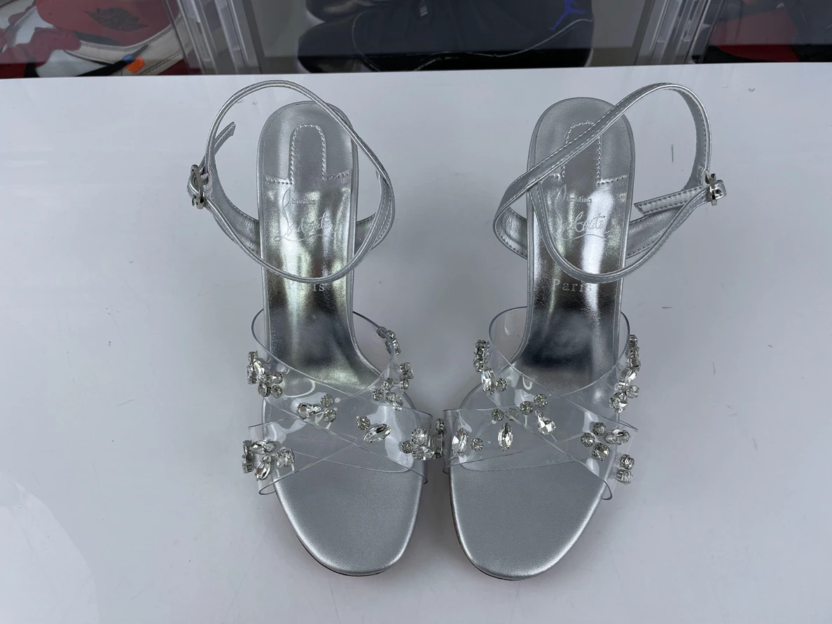2649 Christian Louboutin CL high heel Silver Crystal with red bottom GoAnywhere 3533
