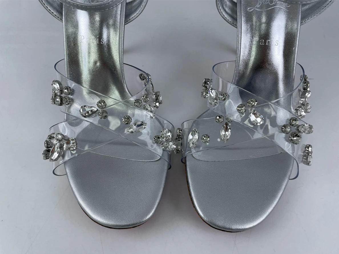 2649 Christian Louboutin CL high heel Silver Crystal with red bottom GoAnywhere 3533