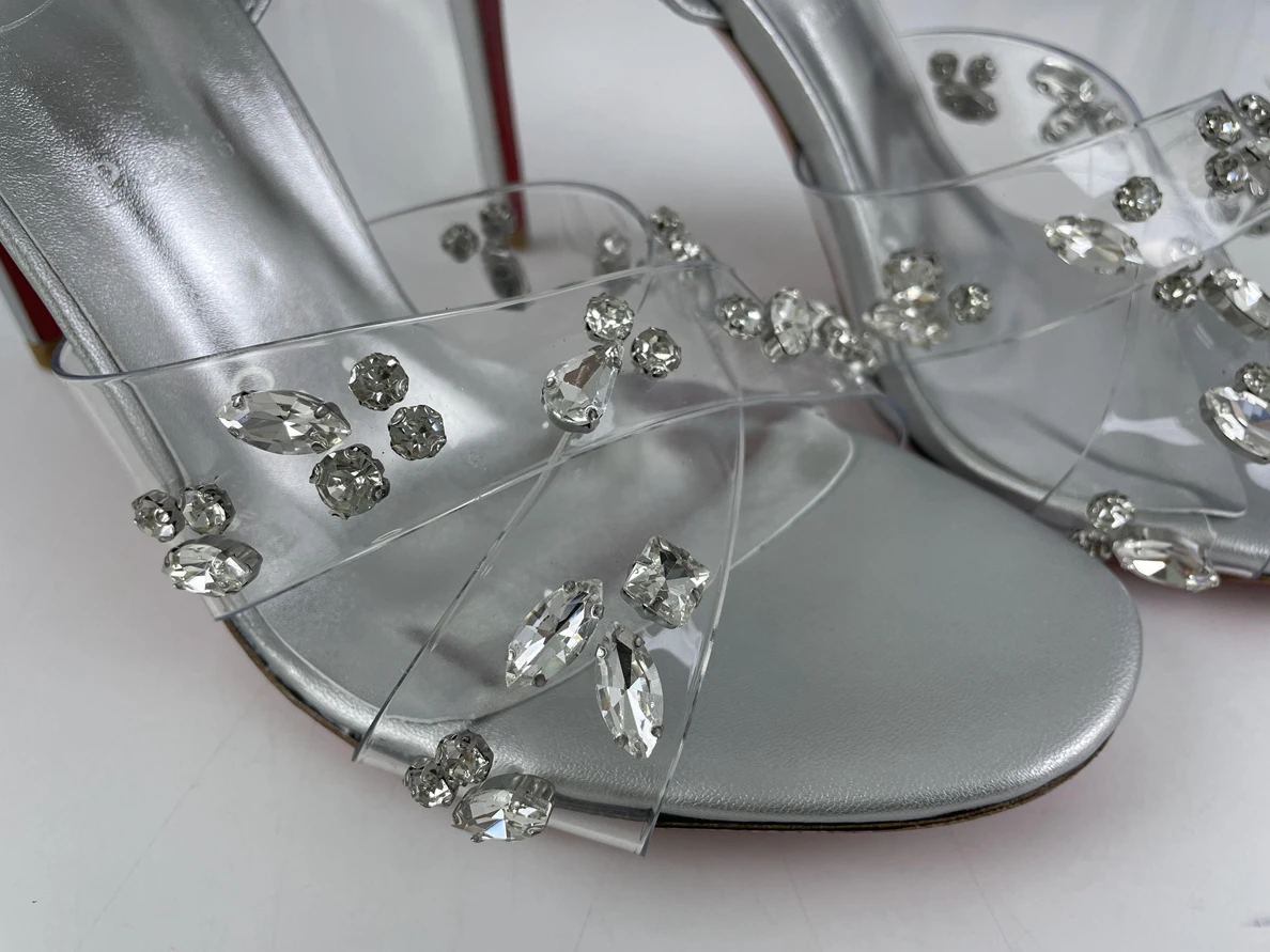 2649 Christian Louboutin CL high heel Silver Crystal with red bottom GoAnywhere 3533