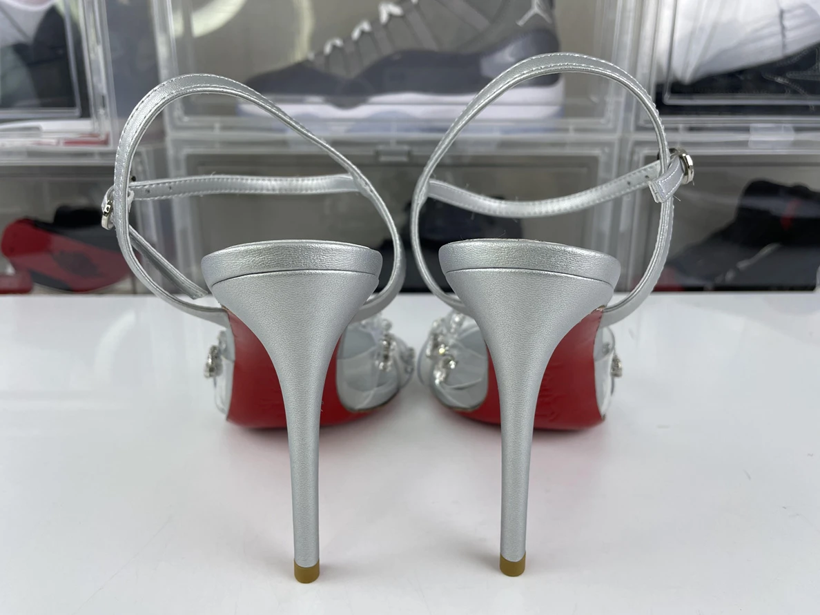 2649 Christian Louboutin CL high heel Silver Crystal with red bottom GoAnywhere 3533