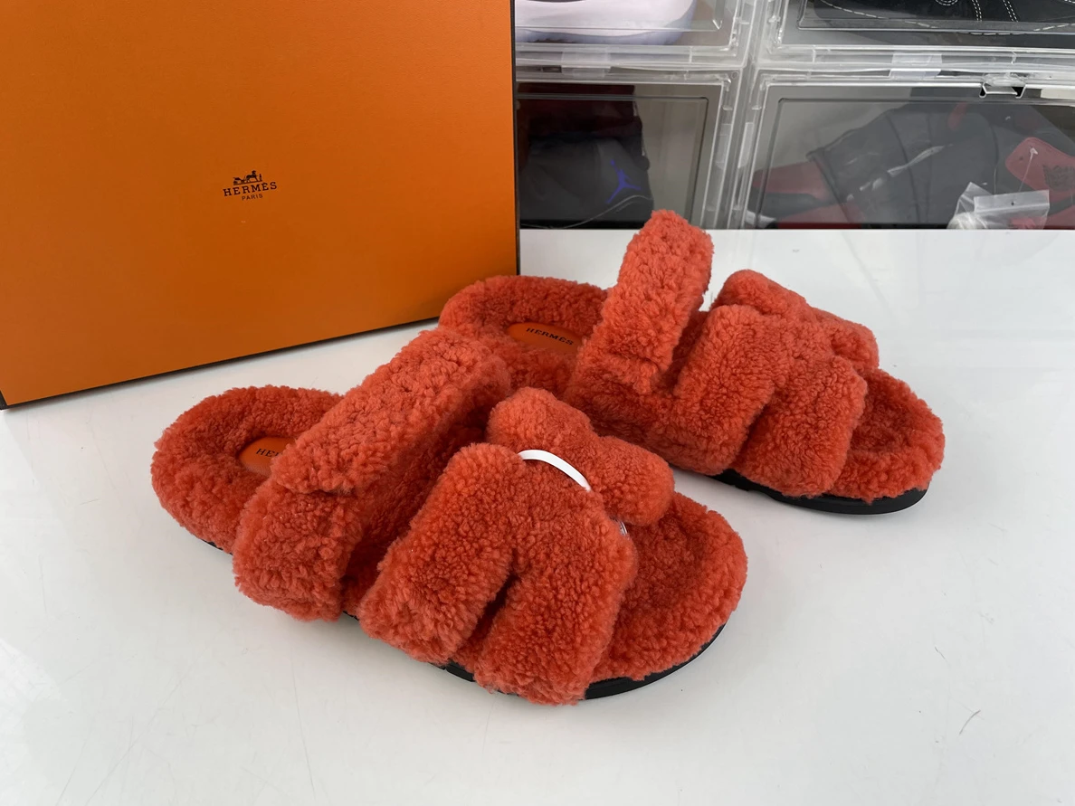 2649 Hermes Red Woolen Sandals Affordable 113