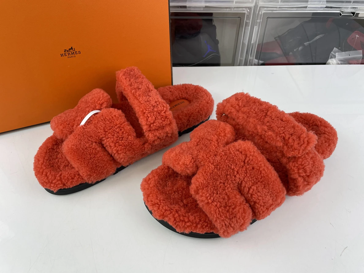 2649 Hermes Red Woolen Sandals Affordable 113