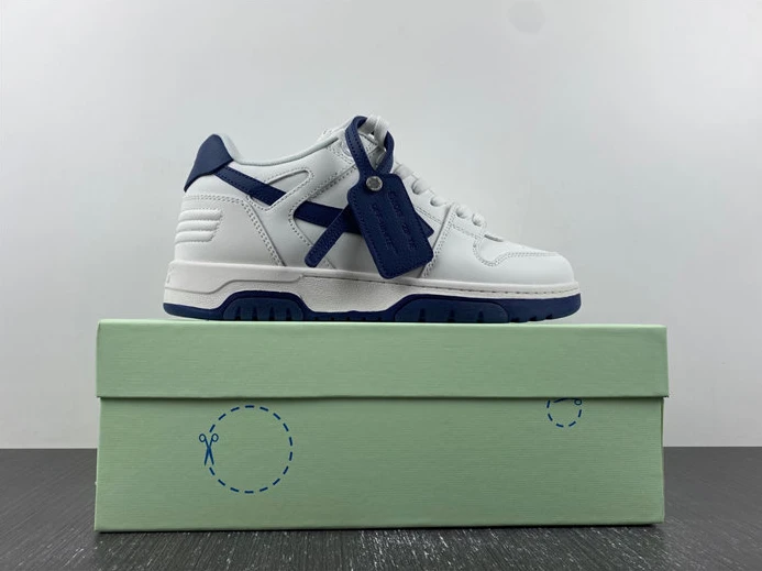 7018 OFF-WHITE Out Of Office OOO Low Tops White White Navy Blue OMIA189F22LEA HighQuality 1432