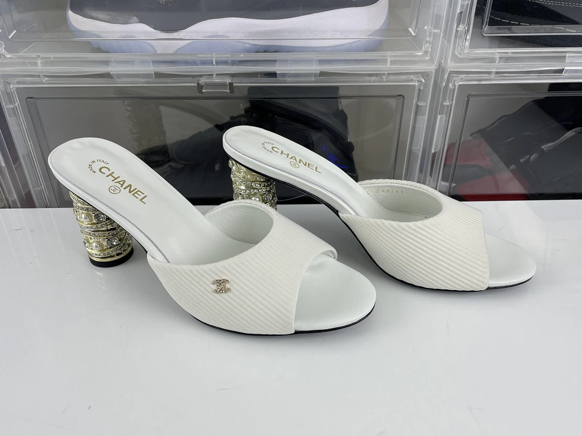 7195 Chanel White Gold high heel with pearl Fashionable 1224