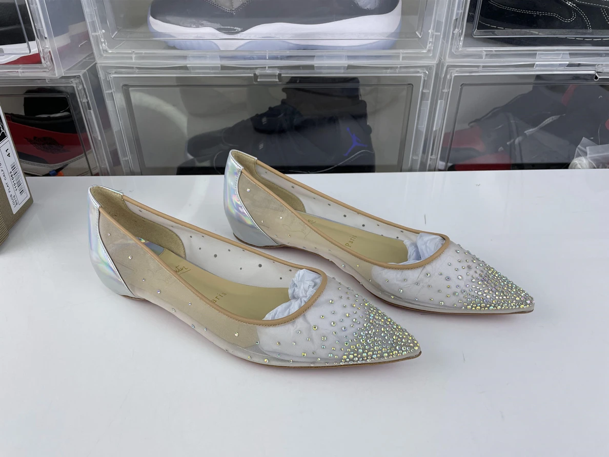 851 Christian Louboutin ladies follies strass crystal flat shoes Red bottom, EU35- GoodFit 82