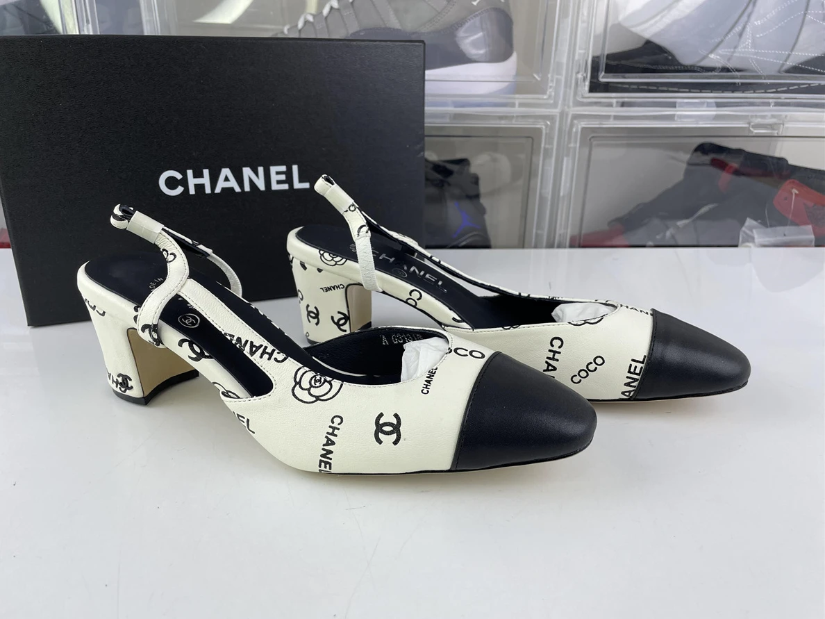 Affordable 2685 Chanel Black White Slingback Heel 1222