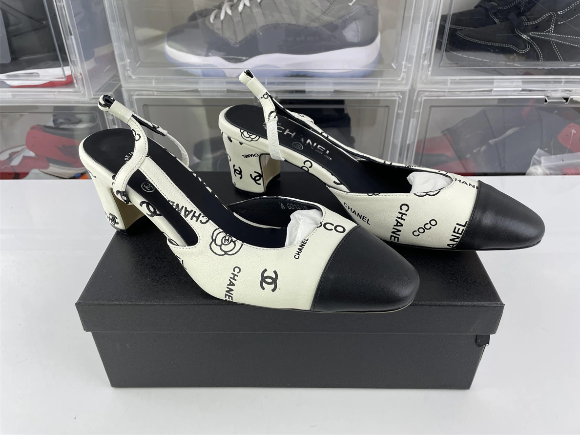 Affordable 2685 Chanel Black White Slingback Heel 1222