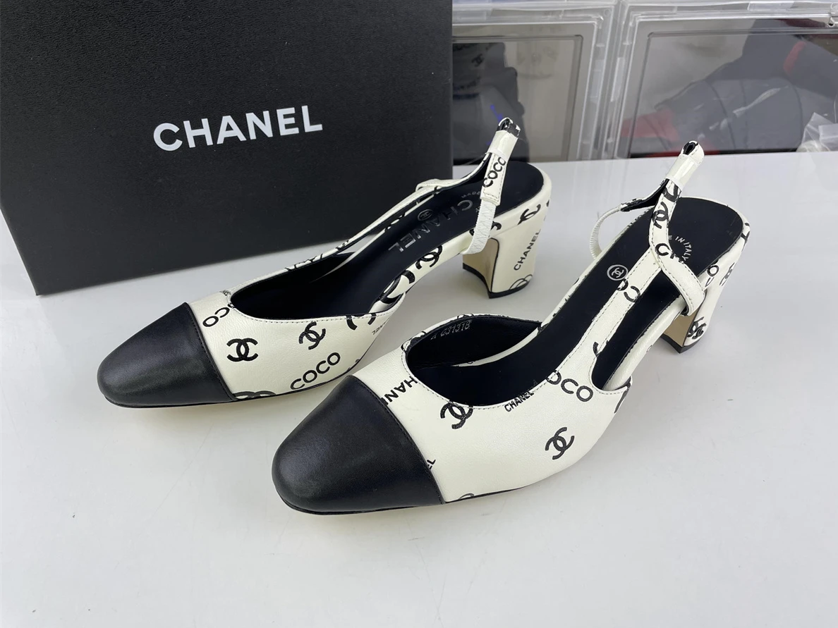 Affordable 2685 Chanel Black White Slingback Heel 1222