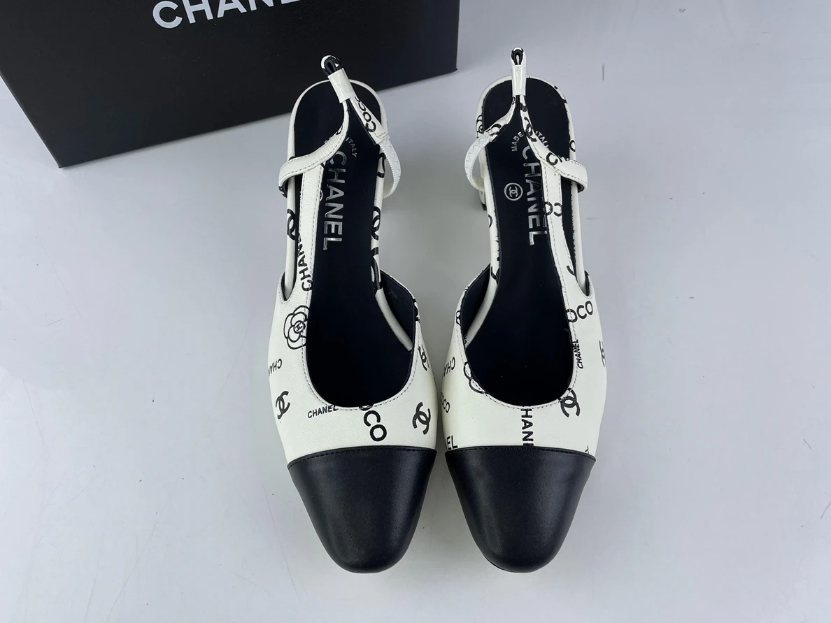 Affordable 2685 Chanel Black White Slingback Heel 1222